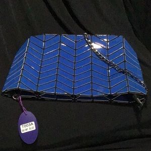 NWT Emilio Pepe Italy Shiny Blue Clutch Bag Geometric